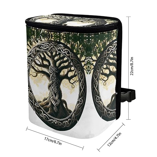 1.2 Gallons Hanging Trash Can, Tree of Life Garbage Bags for Cars, Adjustable Hanging for Tail of Console/Back of Seats, Odor-Free with Zipper Leak-Proof Lid Design, Mini Size for Convenience