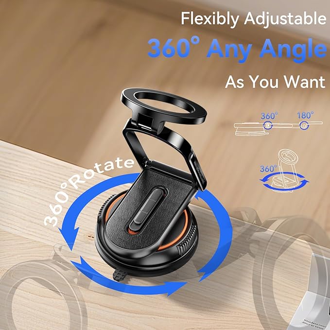 360°Adjustable Vacuum Magnetic Phone Holder for Cars/Shower/ Mirror/Gyms/ Kitchen/Bathroom,[Detachable Phone Stand] [Reliable Suction]Suction Cup Phone Mount Compatible with iPhone & All Phones