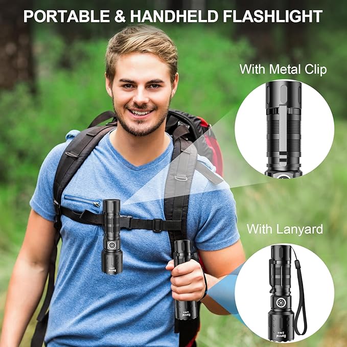 Rechargeable Flashlights High Lumens, Super Bright LED Small Powerful Tactical Flashlight with Memory Function, 6Modes Pocket Waterproof Flash Light for Home,Camping,Car,Emergency,Gifts for Men