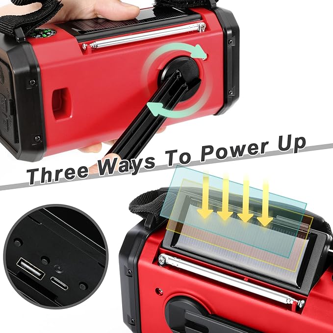 Emergency Crank Radio10000mAh/37000mWh AM/FM/NOAA Weather Radio, Solar/Hand Crank/USB Charging, LED Flashlight and Cell Phone Charger for Valentines Day Gifts Outdoor, Camping & Home Emergencies