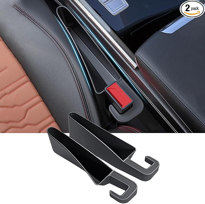 2025 Upgrade Short Car Seat Gap Filler, Seat Gap Organizer with Phone Holder, Car Seat Accessories, Car Organizer Fit Sedan SUV Truck-2PCS Black