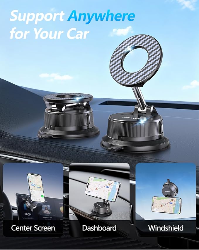 Magnetic Phone Holders for Your Car [89+LBS Suction & 3200gf Magnetic] 360° Adjustable Magsafe Car Phone Mount, Vacuum Suction Cup Car Mount for iPhone 17 Pro Max 16 15 14 13 12 Air Plus