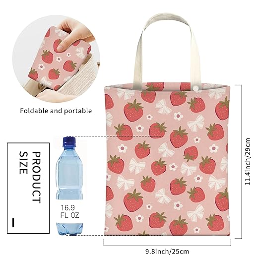 Cute Car Trash Can, Hanging Canvas Car Back Seat Organizer and Storage Bag, Funny Car Trash Bag for Travelling, Outdoor Cute Pink Strawberry