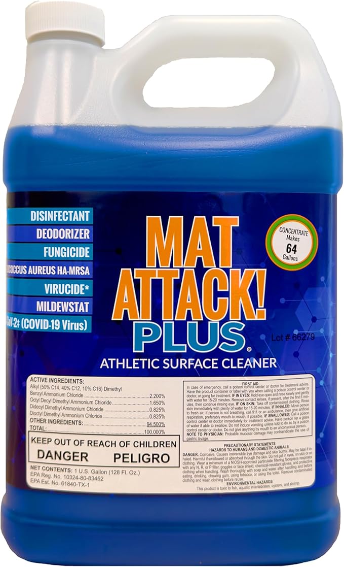 Dollamur Mat Attack! PLUS® Gym & Yoga Mat Cleaner, Hygienic Cleaner for Rubber Flooring, Wrestling Mats, and Fitness Floors-Gallon