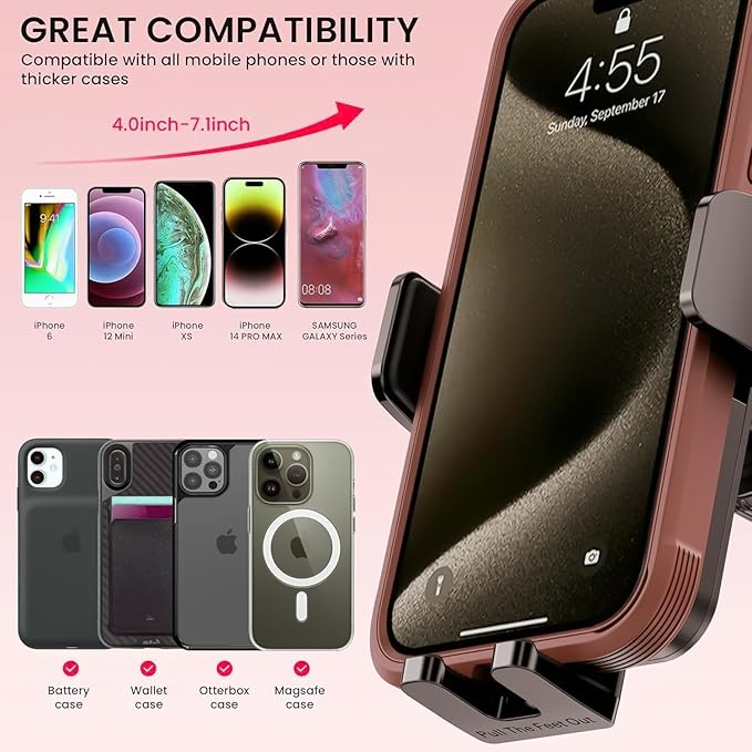 Universal Car Phone Mount Holder [3-in-1 Suction Cup] for Dashboard Windshield Air Vent, Military-Grade Adhesive Phone Car Mount, One Hand Release for iPhone Samsung Android Smartphones