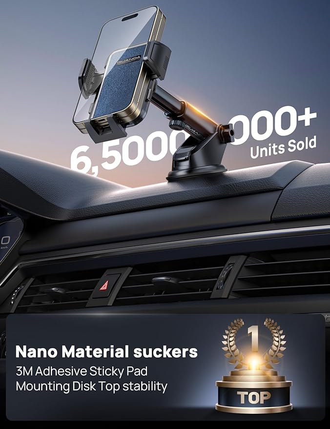 [2025 New] Dashboard Phone Holders for Your Car (+Vent Hook)[Military Grade Stable] Car Cell Phone Holder, Non-Slip Silicone Carbon Fiber Car Phone Mount, Rotatable Suction Cup for All Phone, Blue