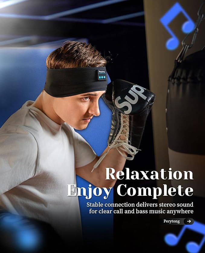 Perytong Sleep Headphones Wireless, Bluetooth Sports Headband Headphones with Ultra-Thin HD Stereo Speakers Perfect for Sleeping,Workout,Jogging,Yoga,Insomnia, Air Travel, Meditation (Black)