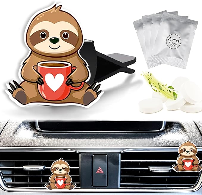 Cute Car Air Freshener Clips Sloth Car Vent Clip Sloth Cars Scents Cologne Air Conditioner Clip Auto Vent Interior Decoration Cars Accessories Sloths Loves Gifts for Men Women