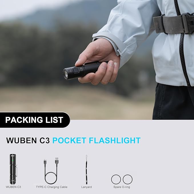 WUBEN C3 Flashlight 1200 High Lumens Rechargeable Flashlights 6 Modes Super Bright IP68 LED Tactical Flashlight for Camping, Home, Emergency, Rescue, Hunting, Inspection, Repair, Tool Gifts for Men