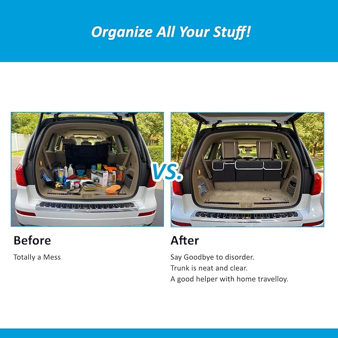 Luckybay Car Trunk Organizer, Hanging Seat Back Storage Organizer with Large Pockets, Space-saving Backseat Car Organizer