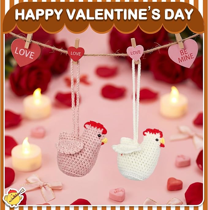 Soulchen 2 Pcs Handmade Crochet Car Air Freshener Cute Chicken Air Freshener Crochet Chicken Car Accessories Rearview Mirror Hanging Accessories for Automotive Interior Home Office Decor, Brown White