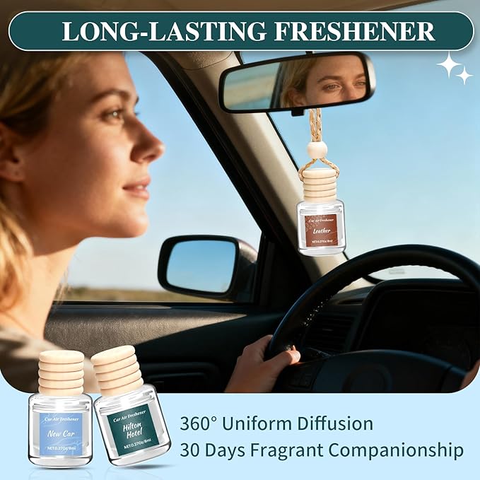 6 Pack Premium Car Air Freshener, 3 Scents, Long Lasting Luxury Essential Oil Fragrance Diffuser Set, Hanging Executive Vehicle Interior Decor Scent Unisex