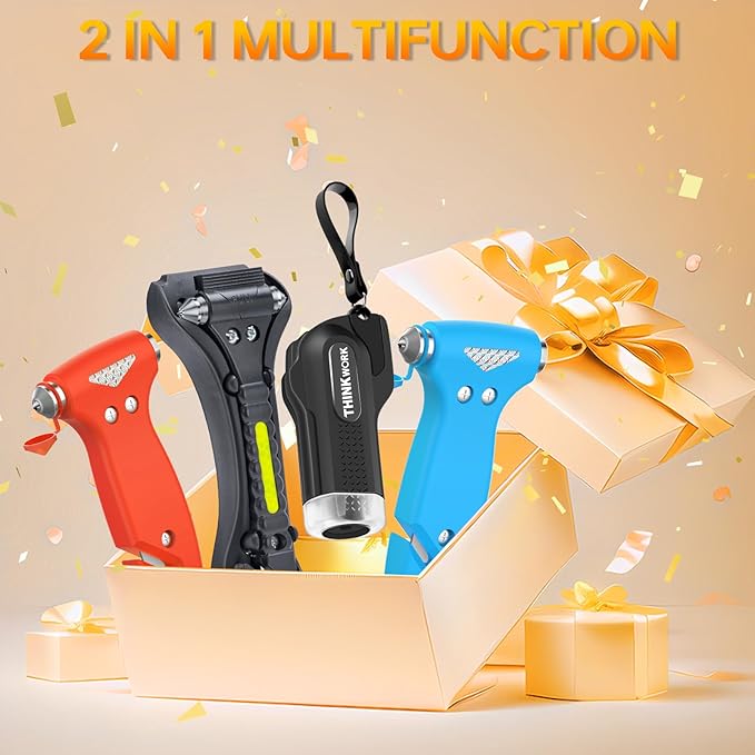 THINKWORK Instant Window Breaker & Seatbelt Cutter - Car Safety Hammer with Tungsten Steel Tip, Emergency Escape Tool for Vehicle Accidents/Home Fires/Office Lockdowns/School Emergencies