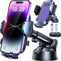 HTU [True Military-Grade] 2025 Upgraded Car Phone Holder 【Safety Certs & No Smell】 Cell Phone Holder for Car Mount for Dashboard Windshield Air Vent Long Arm Thick Case,Purple