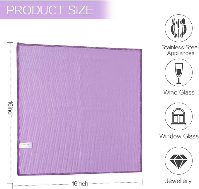 SINLAND Microfiber Glass Cleaning Cloth, 6PK, Lint Free Cleaning Cloths for Window, Car Windows, Mirrors, and Stainless Steel, Glass and Window Cleaner 16x16 Inch