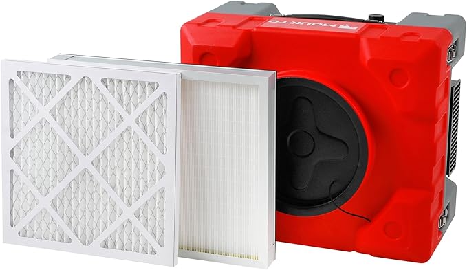 MOUNTO 550cfm Hepa Air Scrubber Industrial Air Cleaner- 550cfm Portable Air Purifier w/Variable Speed, Dual Outlet for Fire/Water Damage Restoration, Construction & Painting, Janitorial (Red)
