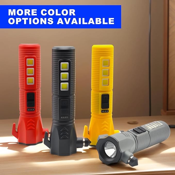 Emergency Car Flashlight - 2000 Lumen Dual Light 4-Level Battery Indicator Window Breaker & Seatbelt Cutter USB Rechargeable Ultra-Light 108g Car Emergency Too (2pcs-Red)