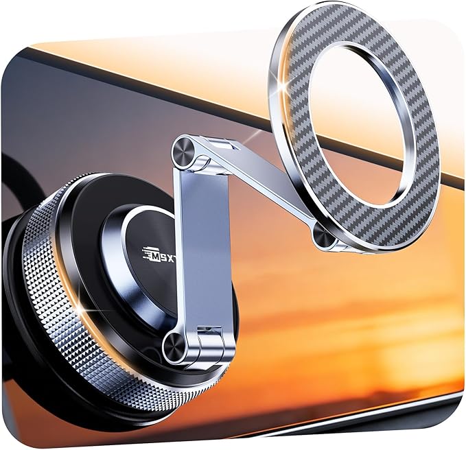 Car Phone Holder 360° Adjustable Tesla Phone Mount Foldable 2026 MagSafe Car Mount Zinc-Alloy Tesla Phone Holders for Your Car for iPhone 17 Pro Max 16 15 14 13 12 Plus, Carbon Fiber