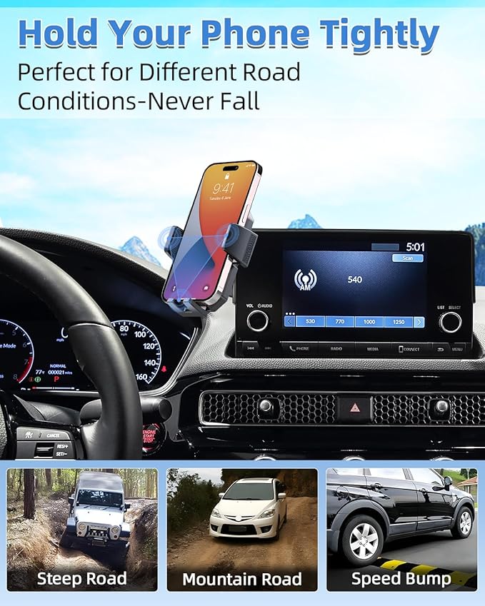 PZK Car Phone Mount for Honda Civic 2022 2023 2024 2025 2026 Accessories 11th Gen Civic 7/9-Inch Screen 360° Rotation Auto Lock Car Phone Holder with Storage Box Not Affect Air Vent Phone Cradles