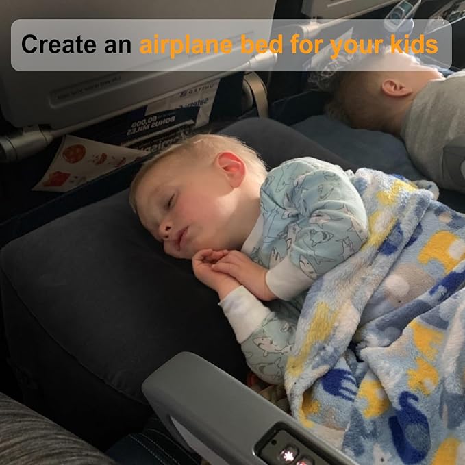 Maliton Inflatable Foot Rest Pillow, Airplane Travel Bed for Toddler, Car Seat Foot Rest for Kids, Adjustable Height Leg Rest Pillow for Airplane, Home, Office(Black, 2 Pack)