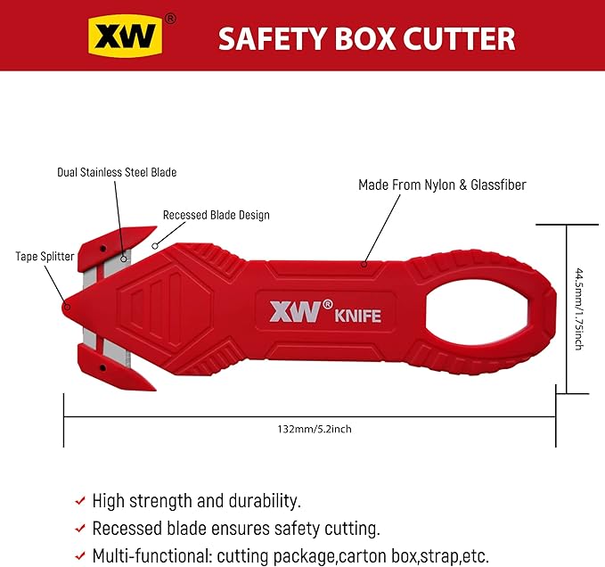 XW Safety Box Cutter, Carton and Package Opener of Assorted Colors, 6-Pack