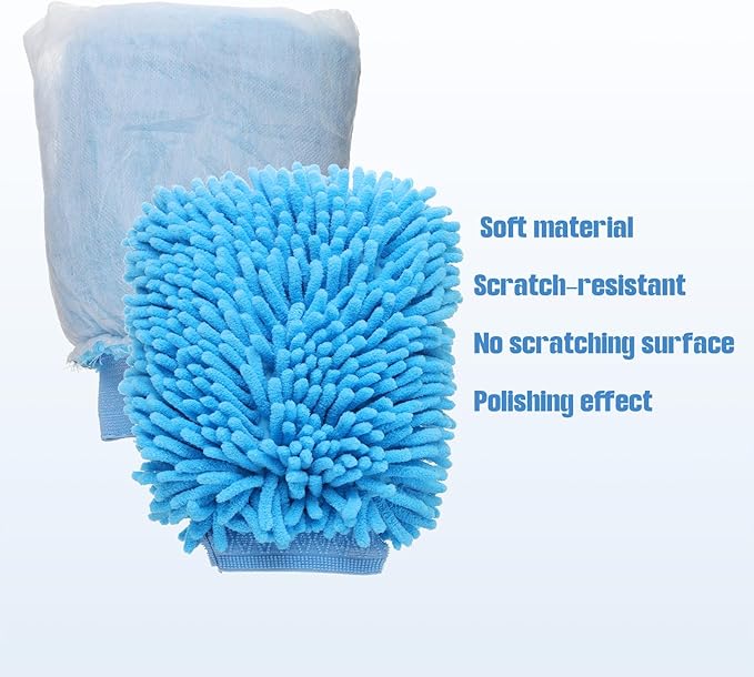 HARFINGTON Chenille Microfiber Car Wash Mitts 10" x 7.5" Scratch Free Wash Gloves Absorbent Double Sided Plush Cleaning Drying Mitts for Car Washing Home Clean Blue