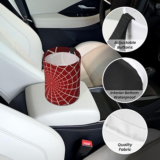 Car Trash Bag Spider Web Waterproof Trash Small Car Can Portable Collapsible Car Garbage Can Hanging for Back Seat Floor or Hanging Headrest Car Decor Road Trip Essentials