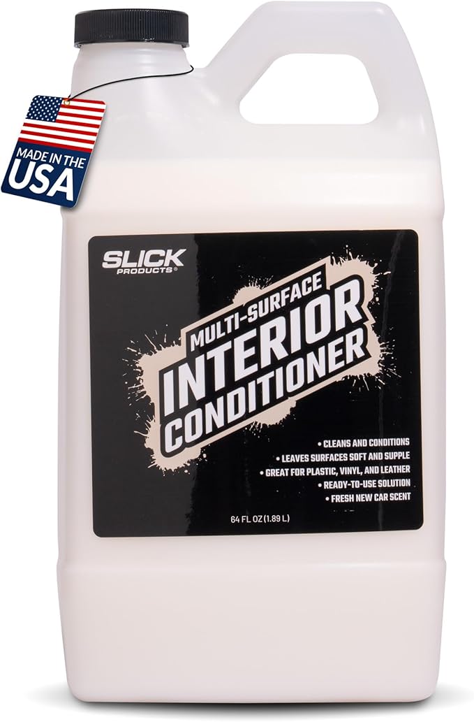 Slick Products Multi-Surface Interior Conditioner – Cleans & Conditions Vinyl, Plastic & Leather – Non-Greasy Car Interior Cleaner & Protectant – Fresh New Car Scent – 64 oz.