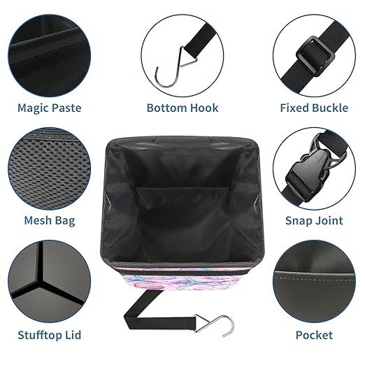 Car Trash Can with Lid, Small Portable Hanging Automotive Garbage Bin for Vehicles, Leakproof Waste Bag Container for SUV Truck Van Interior Auto Travel Road Trips(Starfish)