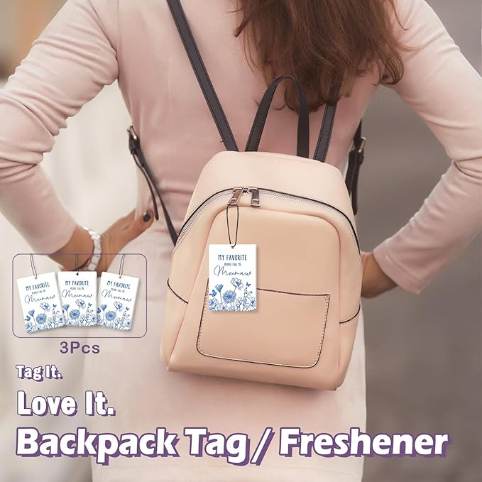 Meemaw Grandma Gifts Car Air Freshener Accessories 3pcs,My Favorite People Call Me Gifts for Grandma Christmas,Rustic Blue Flower Hanging Scent Fragrance Card for Women Closet Home Decor