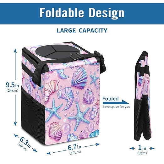 Car Trash Can with Lid, Small Portable Hanging Automotive Garbage Bin for Vehicles, Leakproof Waste Bag Container for SUV Truck Van Interior Auto Travel Road Trips(Starfish)