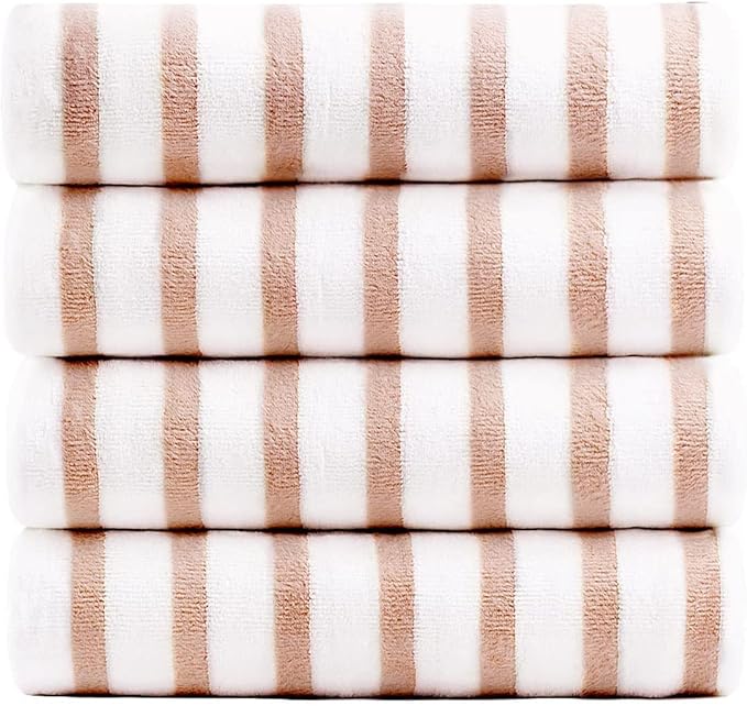 JML Microfiber Towels, Bath Towel Sets (4 Pack, 27" x 55") - Extra Large, Soft, Absorbent, Fast Drying, Multipurpose for Hair Wrap, Swimming, Fitness, Sports, Yoga -Stripe Coffee