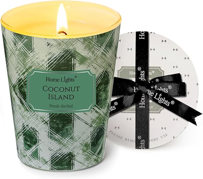 HomeLights 1-Wick Candles for Home Scented - 6.7oz Soy Wax Blend Candle Long-Lasting Fragrance, Scandinavian Minimalist Design Home Decor and Housewarming Gifts, Coconut Island