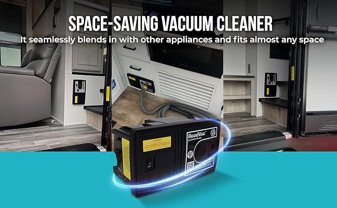 InterVac RoadVac CS-8 with Kit, RV Vacuum for Boats, Kitchens & Tiny Homes, Compact Central Vacuum, Superior Central Vacuum Accessories, Wall-Mounted, W/ 35" Stretch Hose