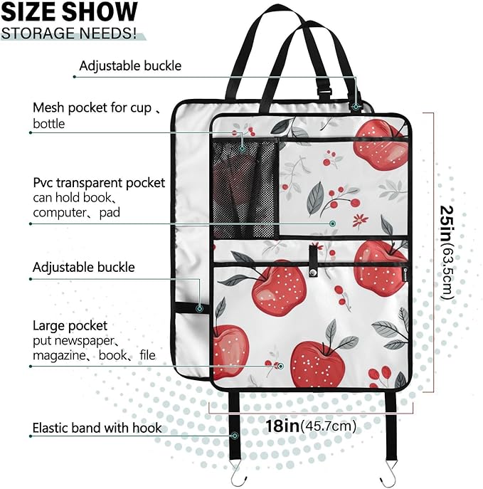Red Apples 2 Pack Backseat Car Organizer with Storage Pockets Seat Back Organizers for Kids Kick Mats Backseat Protector Automotive
