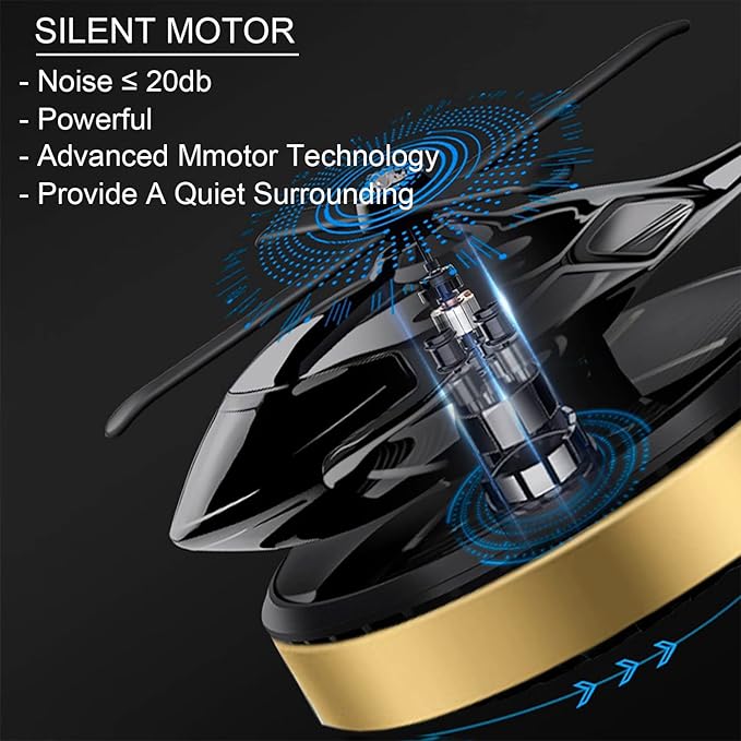 Upgraded AL Alloy Helicopter Aromatherapy Solar Rotating Air Freshener, Home and Car Interior Decoration Accessories (Gold)