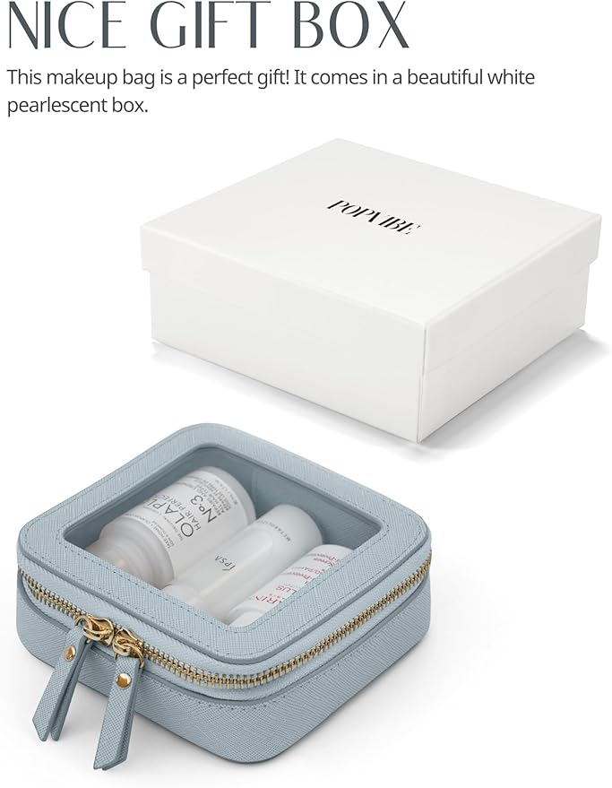 Popvibe Clear Makeup Bag Travel Cosmetic Case Transparent Toiletry Bag with Zipper, Portable Make Up Organizer Traveling Compact Car Bag for Essentials