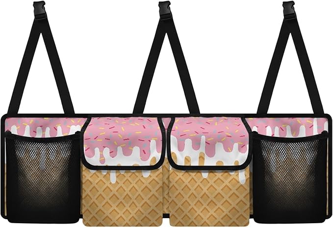 CLOHOMIN Ice Cream Car Trunk Organizer Fashion Car Trunk Mesh Storage Large Capacity Backseat Hanging Organizer Collapsible Cargo Storage Organizer with 4 Pockets Gifts for Friends