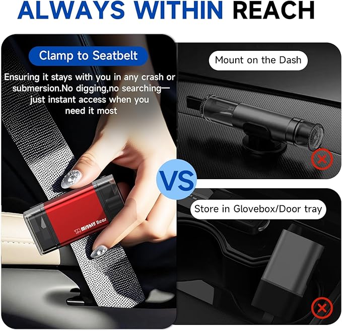 MightY Bear Car Window Breaker Seatbelt Cutter, 2-in-1 Car Emergency Tool, Underwater Glass Breaker for Traffic Accidents and Family Rescue - Red