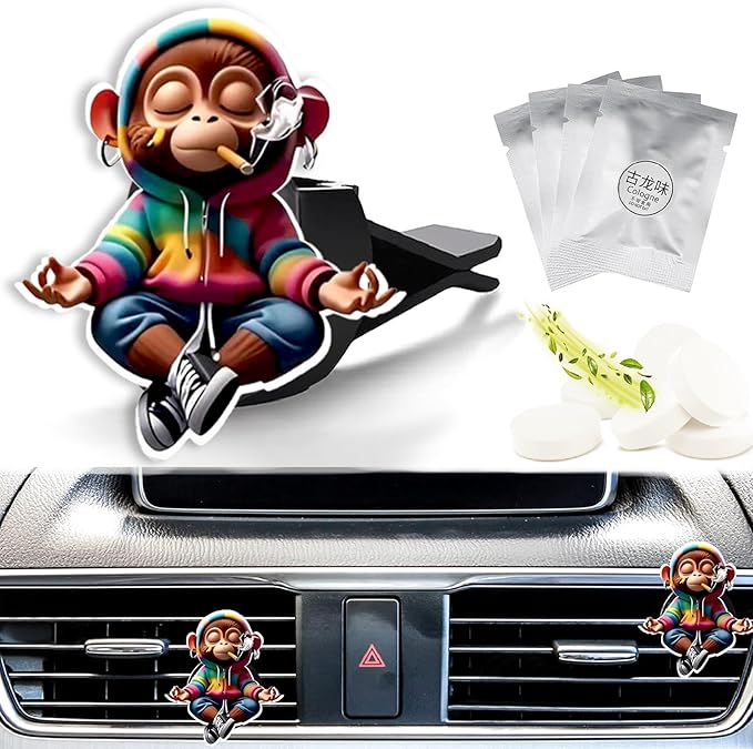 Cute Car Air Freshener Clips Monkey Car Vent Clip Monkey Cars Scents Cologne Air Conditioner Clip Auto Vent Interior Decoration Cars Accessories Monkeys Loves Gifts for Men Women