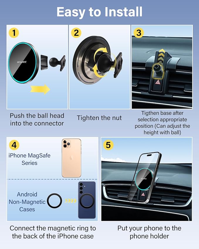 SKYLOTEC Phone Holder for Jeep Renegade 2015 2016 2017 2018 2019 2020 2021 2022 2023 Accessories Car Magnetic Phone Mount Compatible with MagSafe, Strong Magnets Fast Wireless Charger Cell Phone Base