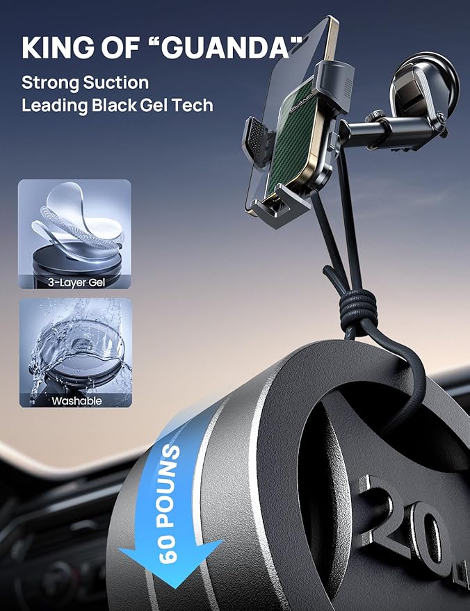 [2025 New] Dashboard Phone Holders for Your Car (+Vent Hook)[Military Grade Stable] Car Cell Phone Holder, Non-Slip Silicone Carbon Fiber Car Phone Mount, Rotatable Suction Cup for All Phone, Green