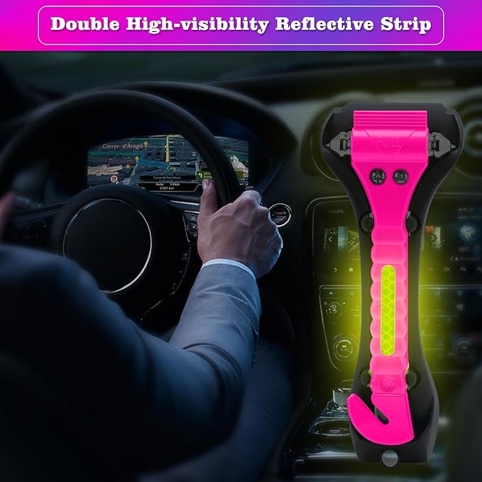 THINKWORK Pink Car Window Breaker, Glass Breaker, Window Breaker Seatbelt Cutter, 2-in-1 Car Safety Hammer with One Second Emergency Glass Hammer, Safety Emergency Car Escape Tool for Car, Office
