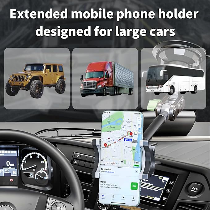 Car Phone Holder-Phone Mount for Car Windshield & Truck-Holder with 360° Rotating Metal Arm-Mount with Super Stable Suction Cup for All Vehicles