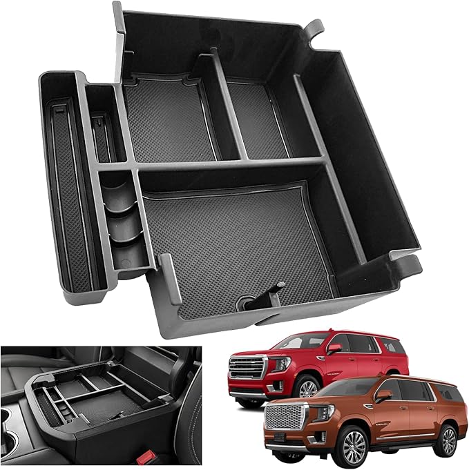 (Full Coverage) 2025 Suburban Yukon Tahoe Premier Sliding Console Tray Center Console Organizer Tray for GMC Yukon Chevy Tahoe Suburban 2021 2022-2024 2025 Armrest Storage Box 2023 Chevrolet Suburban