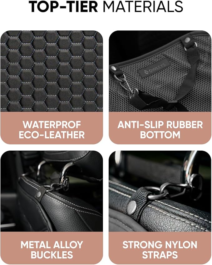 Owleys Kick Mat Back Seat Protector - Car Back Seat Cover for Kids Feet - Waterproof & Sturdy Protector for Upholstery from Dirt, Mud, Scratches and Stain (Black Set)