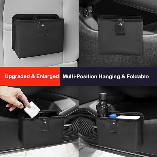 Foldable Car Door Trash Can Organizer, Mini Leather Trash Bin Multi-Function Small Organizer Box for Car Side Door & Seat Back Storage (No Garbage Bag)