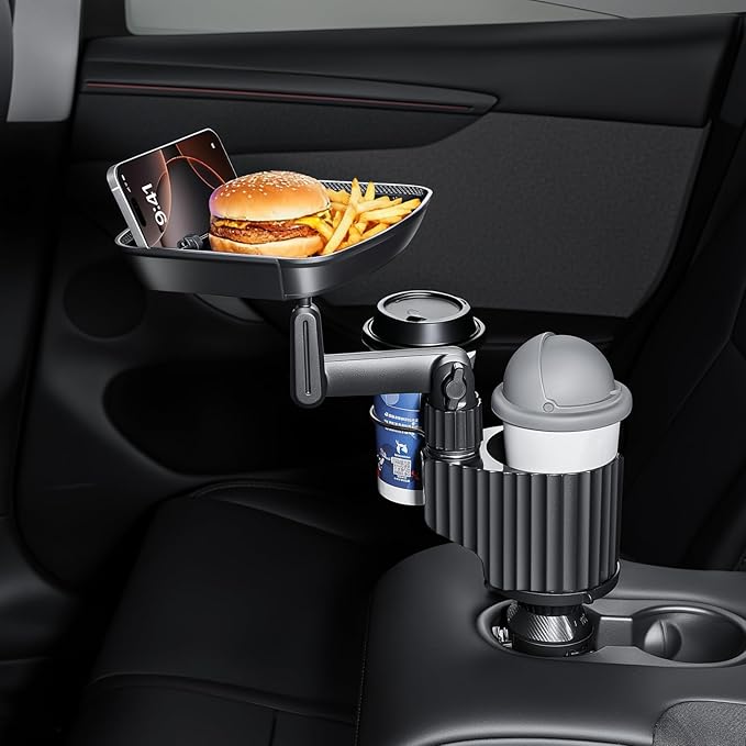 Car Cup Holder Tray Table 10-inch Car Food Tray Portable 4-in-1 Car Cup Holder Extender 360° Rotating with Phone Holder Essential for Road Trips