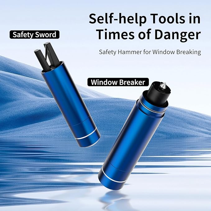 HHXS Car Glass Breaker and Seatbelt Cutter 4 Pack,Car Window Breaker Tool,Portable Car Safety Hammer Escape Hammer with Tempered Glass Sample Universal Safe Hammer Emergency Hammer for Car(Blue)