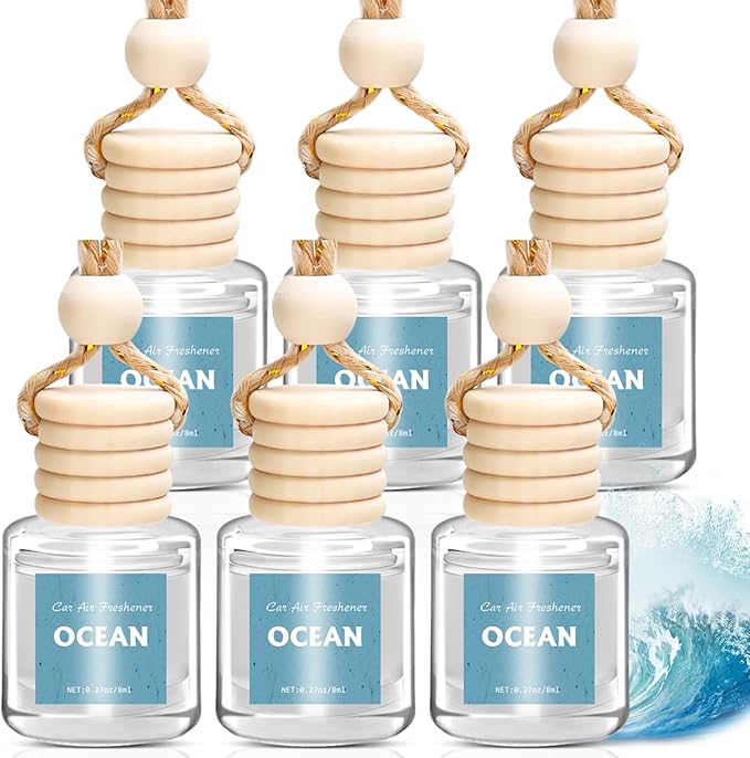 AROIC Car Air Freshener 6 Pack, Long Lasting Fresh Aroma Diffuser Set for Men & Women, Natural Essential Oil Fragrance Diffuser for Removing Odors, Auto Interior Decor Accessories Unisex (Ocean Scent)